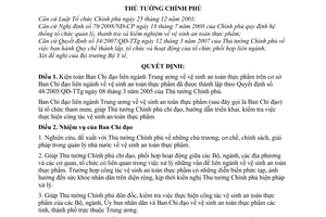 Quyết định  408/QĐ-TTg  kiện toàn Ban Chỉ đạo liên ngành Trung ương về vệ sinh an toàn thực phẩm