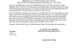 Công văn 664/TCT-TNCN thuế TNCN khoản thu nhập có nguồn gốc phát sinh năm 2008 nhưng chi trả năm 2009