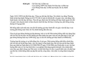 Công văn 1036/STC-HCSN hướng dẫn chi bồi dưỡng giờ thực hành ngoài trời