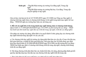 Công văn 1500/LĐTBXH-DN chương trình dạy nghề chưa có chương trình khung và tên nghề trong danh mục nghề