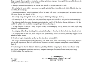 Công văn 100/BXD-TCCB báo cáo kết quả đào tạo theo nhu cầu xã hội giai đoạn 2007-2008 và kế hoạch năm 2009- 2010