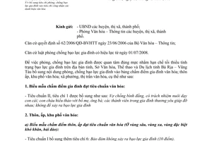 Công văn 218/SVHTTDL bổ sung tiêu chí phòng, chống bạo lực gia đình