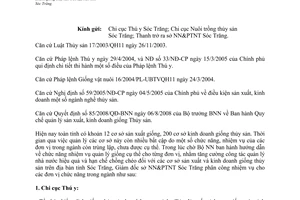 Công văn 201/CV.NN Qui định tạm thời công tác quản lý giống và cơ sở sản xuất