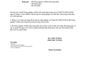 Công văn 427/TTg-QHQT đề án hợp tác nông nghiệp với Châu Phi