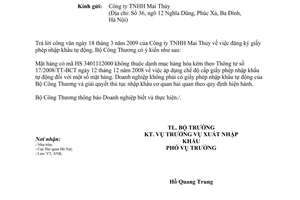 Công văn 2388/BCT-XNK 2009 cấp phép nhập khẩu tự động một số mặt hàng