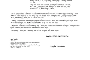 Công văn 1775/VPCP-QHQT Danh mục dự án vận động vay vốn ưu đãi của Chính phủ Hàn Quốc giai đoạn 2009 – 2011