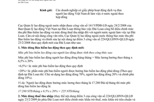 Công văn 405/QLLĐNN-QLLĐ thông báo việc Đài Loan điều chỉnh mức phí Bảo hiểm lao động và mức giảm trừ Thuế thu nhập lao động nước ngoài