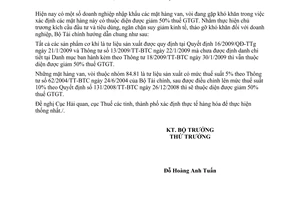 Công văn 4103/BTC-CST hướng dẫn giảm 50% thuế giá trị gia tăng đối với mặt hàng van, vòi