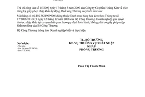 Công văn 2499/BCT-XNK cấp phép nhập khẩu tự động một số mặt hàng