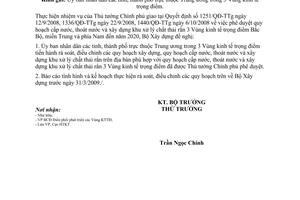 Công văn 467/BXD-HTKT rà soát, điều chỉnh quy hoạch xây dựng, cấp nước, thoát nước và xây dựng khu xử lý chất thải rắn 3 vùng kinh tế trọng điểm