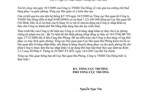 Công văn 1635/TCHQ-KTTT giải toả cưỡng chế thuế hàng phục vụ quốc phòng