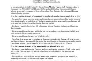 Offical Dispatch No. 2964/BTC-TCHQ of March 18th, 2009, Ref of solving tax to scraps and by-products of textile
