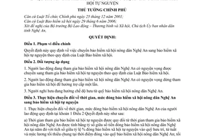 Quyết định  41/2009/QĐ-TTg  chuyển bảo hiểm xã hội nông dân Nghệ An sang bảo hiểm xã hội tự nguyện