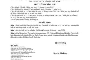 Quyết định  42/2009/QĐ-TTg  quy định về kiểm tra, xử lý văn bản quy phạm pháp luật có nội dung thuộc bí mật nhà nước
