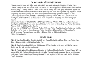 Quyết định 05/2009/QĐ-UBND  Quy chế tổ chức và hoạt động của Phòng Lao động - Thương binh và Xã hội huyện Củ Chi