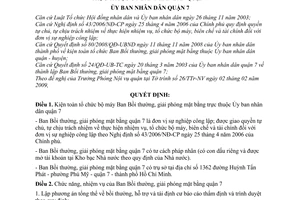 Quyết định  03/2009/QĐ-UBND  kiện toàn tổ chức bộ máy Ban Bồi thường, giải phóng mặt bằng trực thuộc Ủy ban nhân dân quận 7