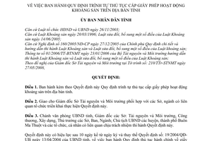 Quyết định 11/2009/QĐ-UBND trình tự thủ tục cấp giấy phép hoạt động khoáng sản