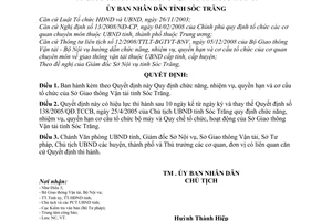 Quyết định 10/2009/QĐ-UBND chức năng, nhiệm vụ, quyền hạn cơ cấu tổ chức Sở Giao thông Vận tải tỉnh Sóc Trăng