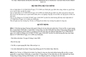 Quyết định  411/QĐ-BTC  triển khai áp dụng chương trình quản lý đăng ký tài sản nhà nước phiên bản 1.0