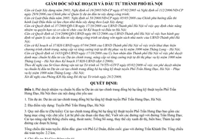 Quyết định 87/QĐ-KH&ĐT  phê duyệt nhiệm vụ chuẩn bị đầu tư Dự án cải tạo chỉnh trang đồng bộ hạ tầng kỹ thuật tuyến Phố Trần Hưng Đạo, Hà Nội