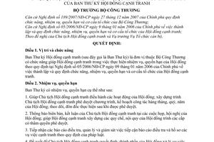 Quyết định  1128/QĐ-BCT  quy định chức năng, nhiệm vụ, quyền hạn và cơ cấu tổ chức của Ban Thư ký Hội đồng cạnh tranh