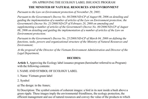 Decision No. 253/QD-BTNMT on approving the ecology label issuance program