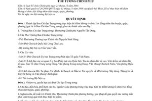 Quyết định  320/QĐ-TTg thành lập Ban Chỉ đạo Trung ương thực hiện thí điểm không tổ chức Hội đồng nhân dân huyện, quận, phường