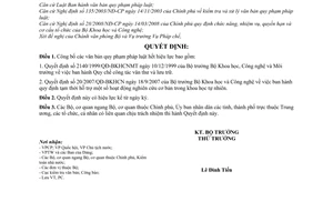 Quyết định  296/QĐ-BKHCN  công bố các văn bản quy phạm pháp luật hết hiệu lực