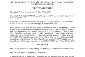 Quyết định 321/QĐ-TTg cấp cửa khẩu Vĩnh Hội Đông An Giang lên cửa khẩu chính