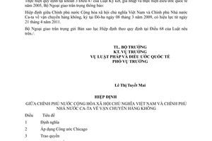 Thông báo hiệu lực Hiệp định vận chuyển hàng không giữa Việt Nam và Ca-ta