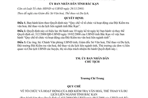 Quyết định 453/2009/QĐ-UBND tổ chức hoạt động Đội Kiểm tra văn hoá thể thao du lịch Bắc Kạn