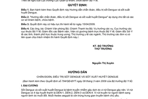 Quyết định  794/QĐ-BYT  Hướng dẫn chẩn đoán, điều trị sốt Dengue và sốt xuất huyết Dengue