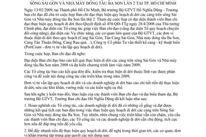 Thông báo 89/TB-BGTVT kết luận Bộ trưởng Bộ GTVT Hồ Nghĩa Dũng Trưởng ban Chỉ đạo họp ban chỉ đạo quy hoạch di dời cảng sông Sài Gòn nhà máy ba son