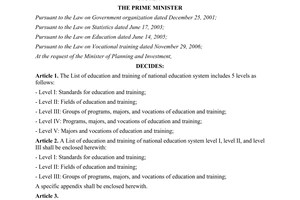 Decision No. 38/2009/QD-TTg on issuance of list of education and training of national education system