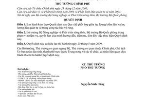 Quyết định  39/2009/QĐ-TTg quy chế phối hợp giữa lực lượng kiểm lâm và lực lượng dân quân tự vệ trong công tác bảo vệ rừng