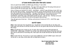 Quyết định 16/2009/QĐ-UBND chế độ đối với vận động huấn luyện viên thể thao