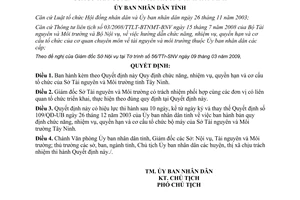 Quyết định 15/2009/QĐ-UBND chức năng nhiệm vụ quyền hạn cơ cấu Sở TNMT Tây Ninh