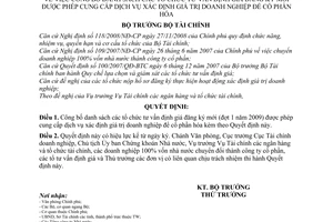 Quyết định 497/QĐ-BTC  công bố danh sách tổ chức tư vấn định giá đăng ký mới được phép cung cấp dịch vụ xác định giá trị doanh nghiệp để cổ phần hóa
