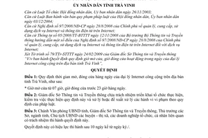 Quyết định 03/2009/QĐ-UBND thời gian mở đóng hàng ngày đại lý internet công cộng