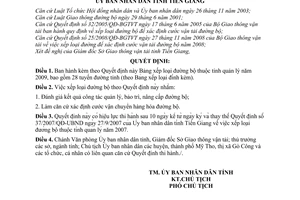 Quyết định  04/2009/QĐ-UBND  xếp loại đường bộ thuộc tỉnh quản lý năm 2009