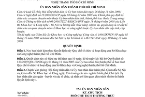 Quyết định 21/2009/QĐ-UBND  Quy chế tổ chức và hoạt động của Sở Khoa học và Công nghệ HCM