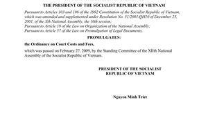 Order No. 03/2009/L-CTN of March 13, 2009, on the promulgation of the Ordinance on Court Costs and Fees