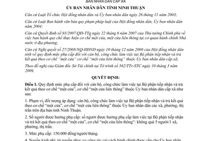 Quyết định 84/2009/QĐ-UBND phụ cấp cán bộ công chức Bộ phận tiếp nhận Ninh Thuận