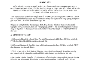 Hướng dẫn 518/HD.LS-TC-NN&PTNT thực hiện Quyết định 19/2009/QĐ-UBND Nghệ An