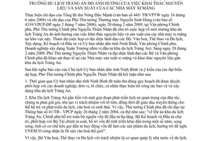 Thông báo 84/TB-VPCP kết luận Phó Thủ tướng Nguyễn Thiện Nhân họp môi trường du lịch Tràng An ảnh hưởng khai thác nguyên liệu sản xuất nhà máy xi măng