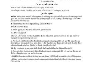 Quyết định 09/2009/QĐ-UBND điều chỉnh Quy chế đấu giá quyền sử dụng đất để giao
