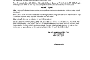 Quyết định 02/2009/QĐ-UBND  xếp loại đường bộ địa phương xác định cước vận tải