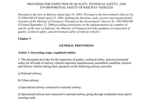Circular No. 02/2009/TT-BGTVT quality technical safety environmental safety of railway vehicles
