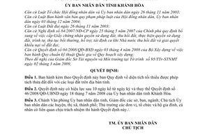 Quyết định 21/2009/QĐ-UBND quy định diện tích tối thiểu được phép tách thửa đất tỉnh Khánh Hòa