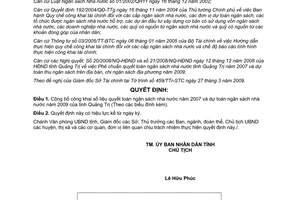 Quyết định 05/2009/QĐ-UBND công bố công khai số liệu quyết toán ngân sách 2007